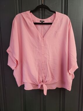 Express Button-Front Tie-Hem Blouse, Oversized